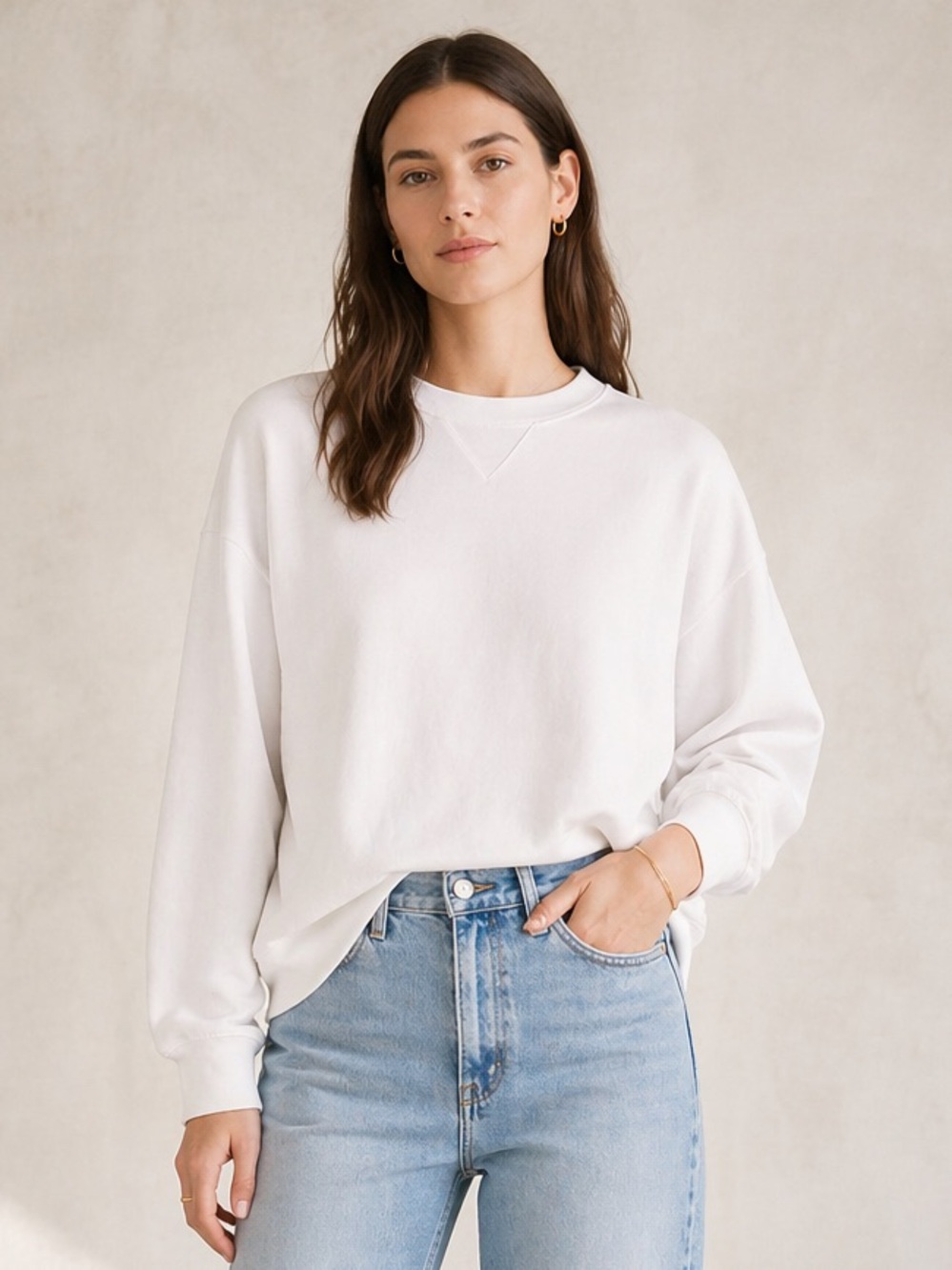 Vince White Cotton Sweatshirt Relaxed Fit Minimal Pullover S